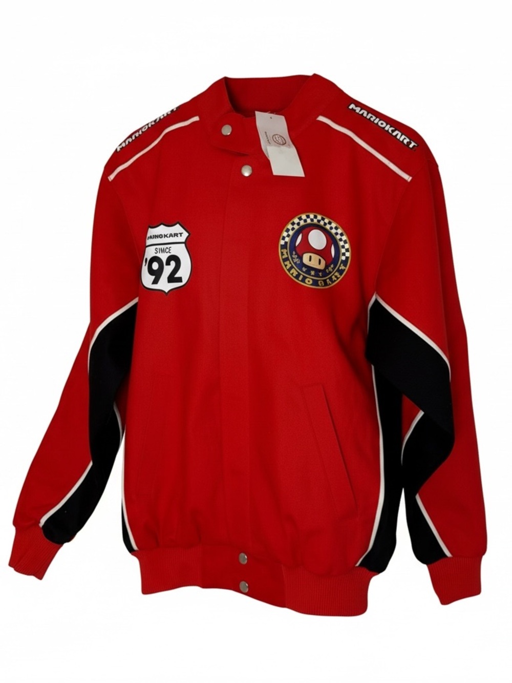 Mario Kart Nintendo 1992 Canvas Racing Jacket Red Embroidered Patches Sz XS NWT